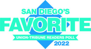 San Diego's Best 2024 logo, Union-Tribune Readers Poll, in bold blue text with an arrow design.
