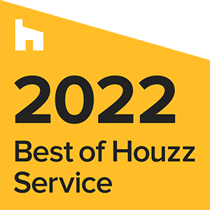 Yellow badge with "2022 Best of Houzz Service" text and a small white house icon.