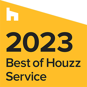 Yellow badge with "2023 Best of Houzz Service" text and Houzz logo in white.